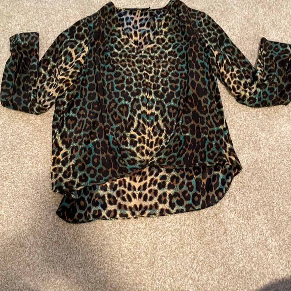 Alice and Trixie long sleeve silk cheetah blouse